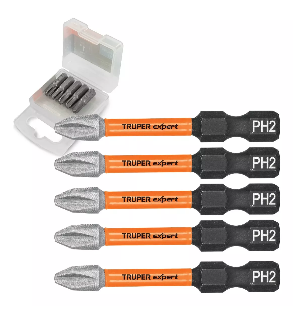 Foto 2 pulgar | Kit 5 Puntas de Impacto Phillips Ph2 X 2'' Truper color Naranja y Negro