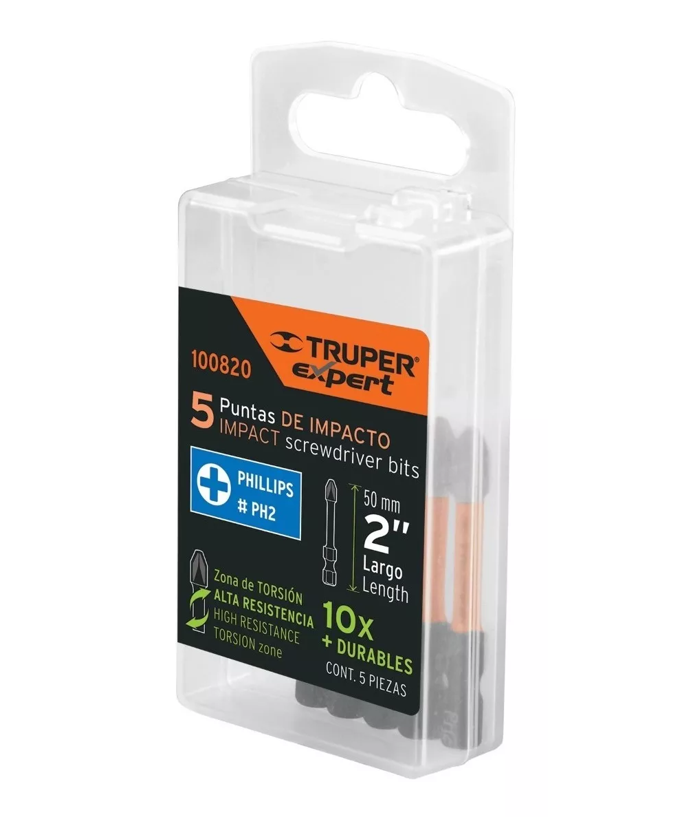 Foto 6 pulgar | Kit 5 Puntas de Impacto Phillips Ph2 X 2'' Truper color Naranja y Negro