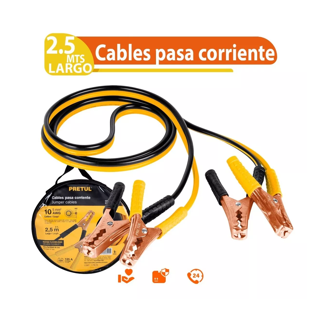 Foto 4 pulgar | Juego De Cables Para Pasar Corriente Cal 10 2.5 Mt 125 Amp Amarillo/negro