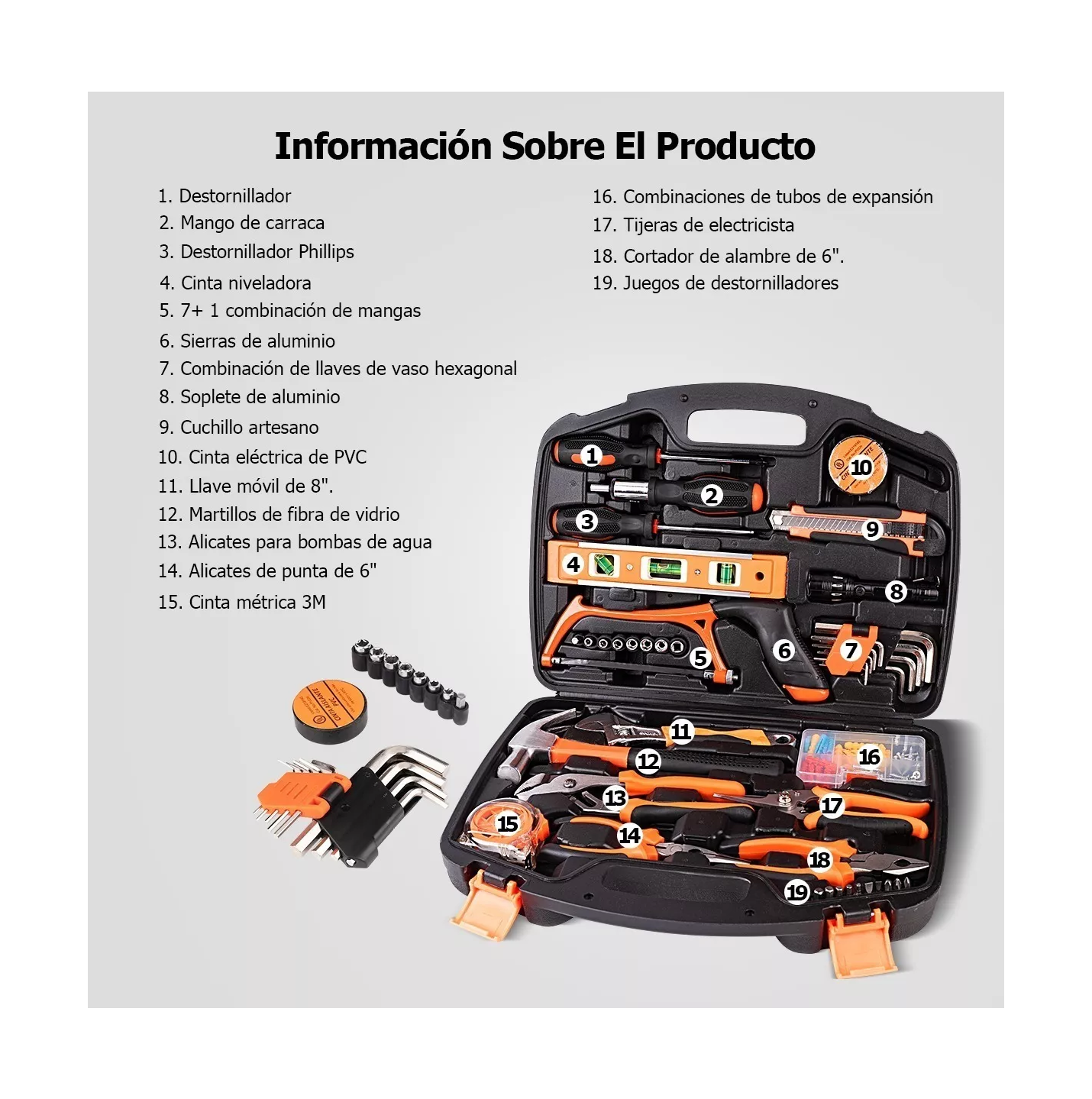 Foto 4 pulgar | Juego Herramientas Set Mecánicas Reparación Doméstica 106 Pcs Negro con Naranja