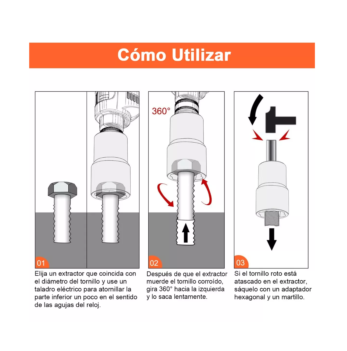 Foto 6 pulgar | Juego De Extractores 1/2'' Para Quitar Tuercas Barridas Negro Detalle Naranja