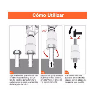 Foto 5 | Juego de Extractores 1/2'' para Quitar Tuercas Barridas Negro Detalle Naranja Belug