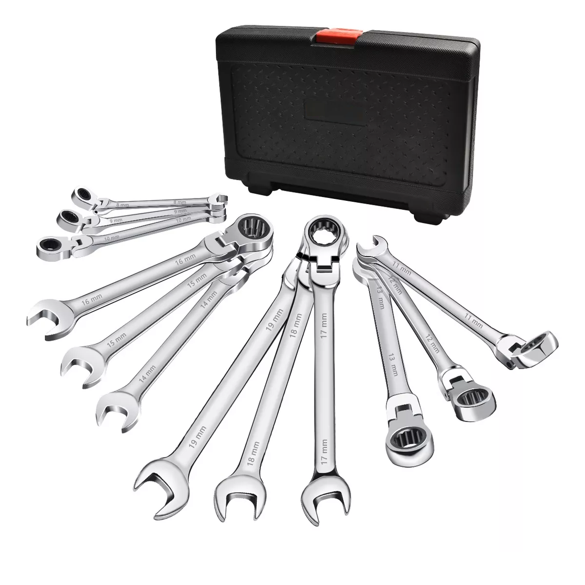 Set 12pzs Llave Inglesa Combinada Tipo Matraca Ajustable Eo Safe Imports Esi-12369 Plata