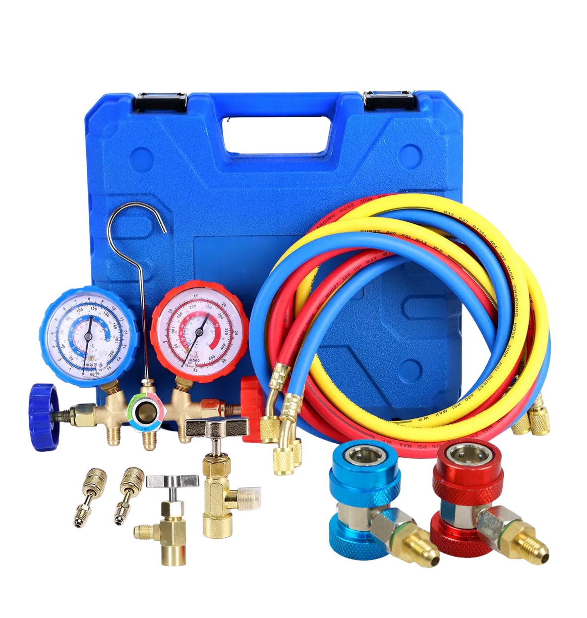 Kit Juego de Manómetros Refrigeración Manifold 3 Vías 3-1000mpa Azul