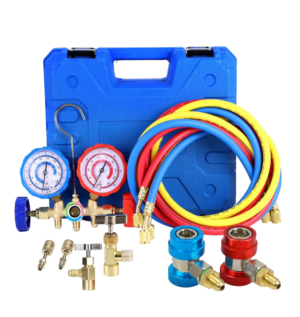 Kit Juego de Manómetros Refrigeración Manifold 3 Vías 3-1000mp Azul