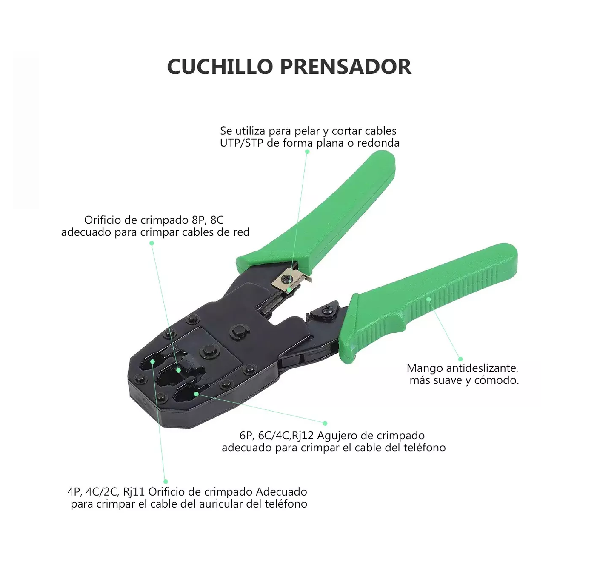 Foto 3 pulgar | Kit De Herramientas Cableado Redes Basico Rj11 Rj45 12 Pz Verde