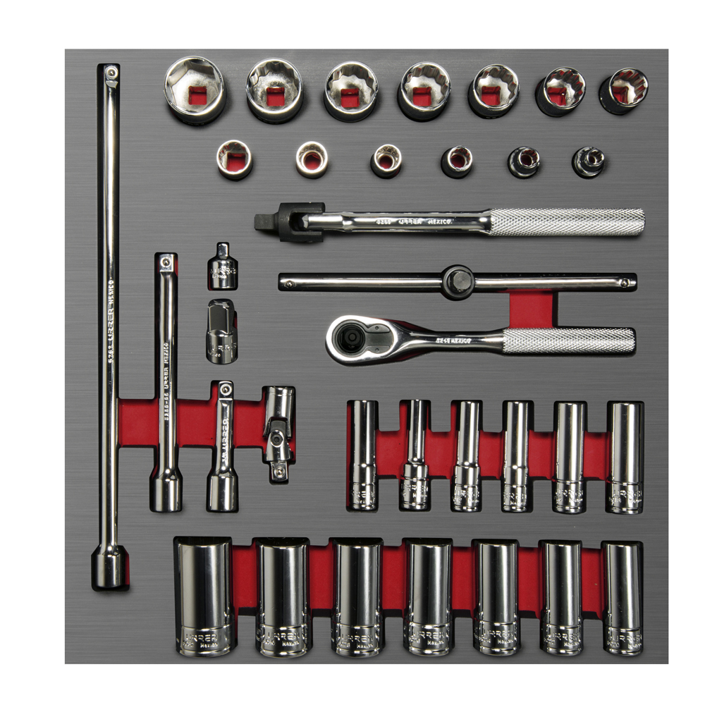 Juego De Dados Cortos Y Largos Y Accesorios Cuadro De 3/8'' Métricos, 35 Piezas Urrea