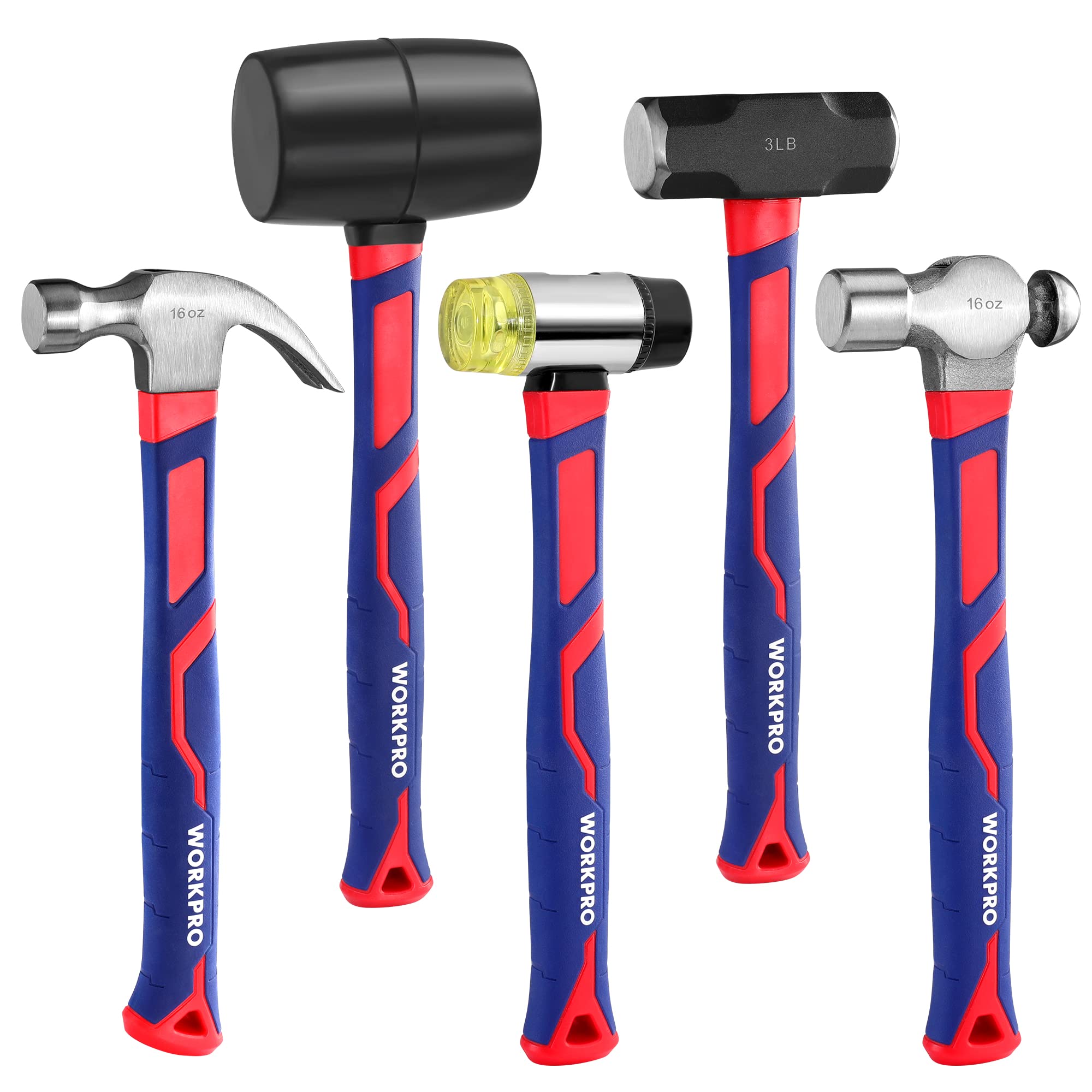 Foto 2 pulgar | Juego De Martillos Workpro De 5 Piezas Con Mazo De Goma Y Trineo De 1,4 Kg - Venta Internacional.