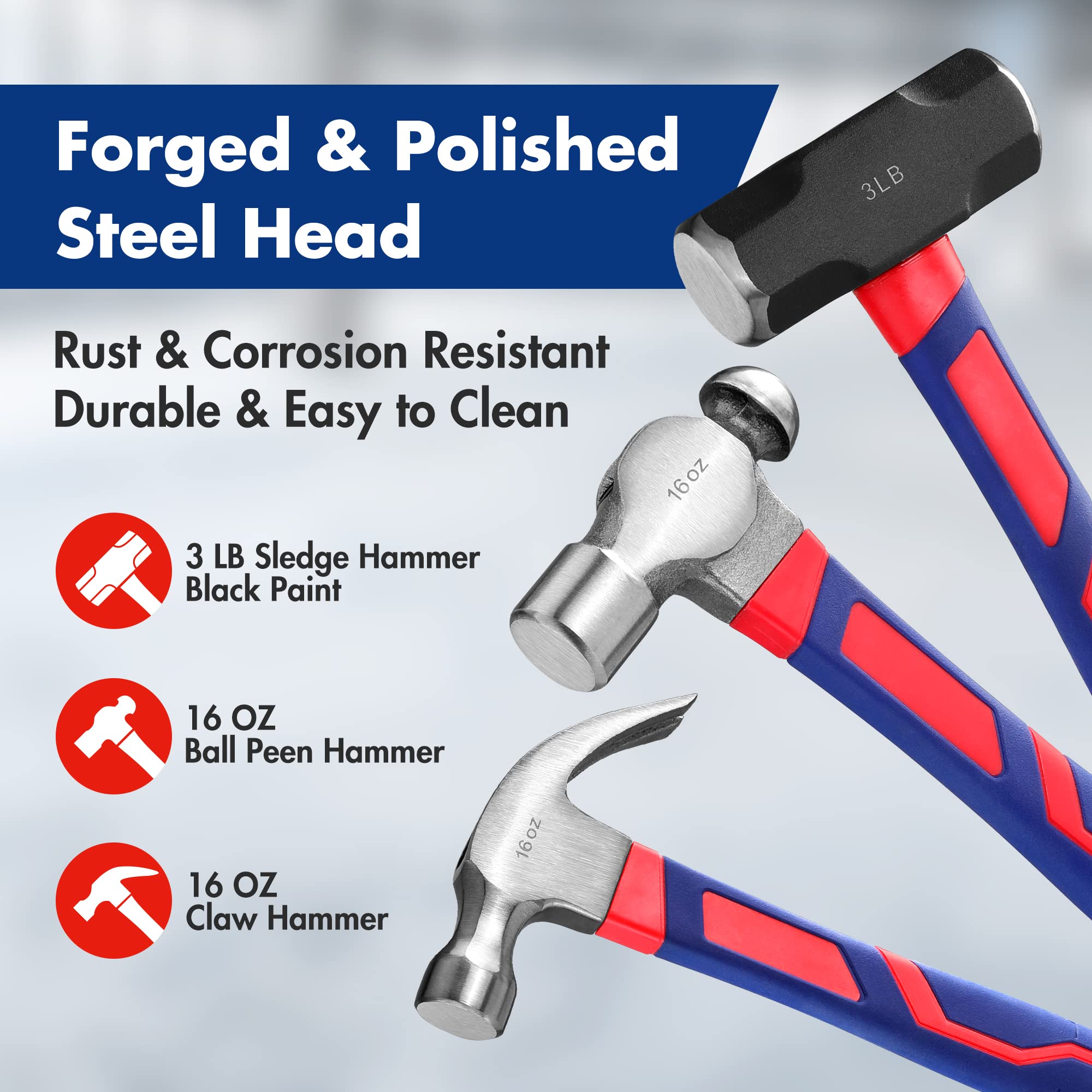Foto 4 pulgar | Juego De Martillos Workpro De 5 Piezas Con Mazo De Goma Y Trineo De 1,4 Kg - Venta Internacional.