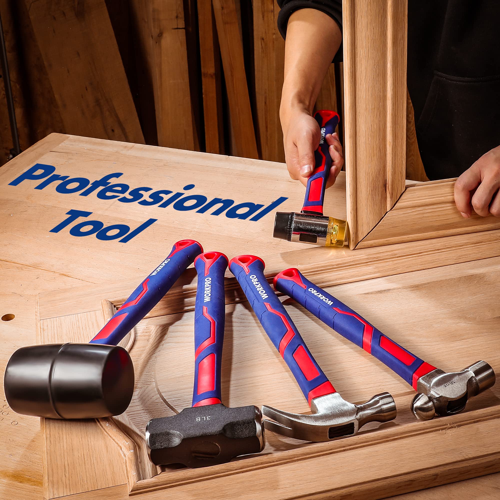 Foto 7 pulgar | Juego De Martillos Workpro De 5 Piezas Con Mazo De Goma Y Trineo De 1,4 Kg - Venta Internacional.