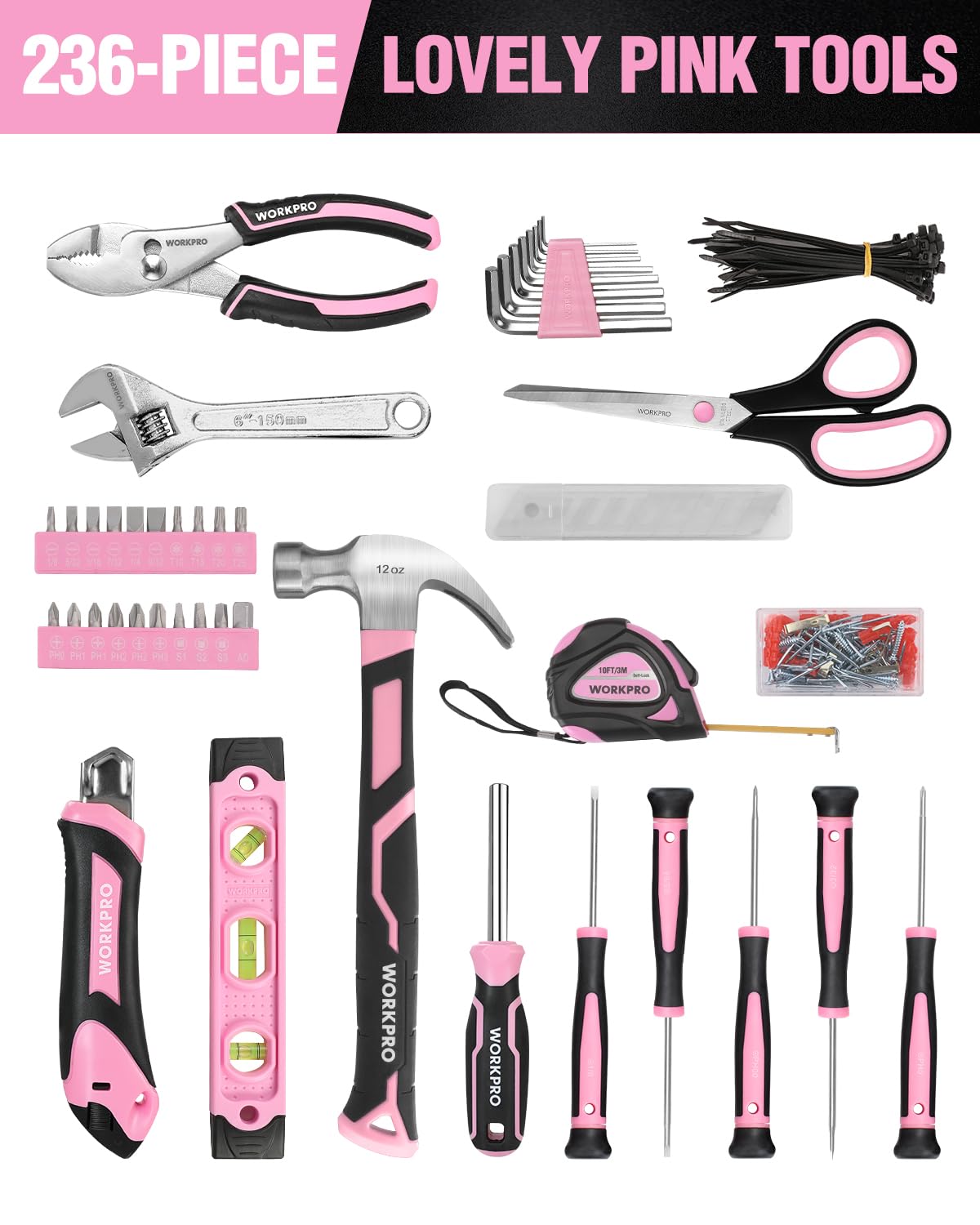 Foto 4 pulgar | Kit De Herramientas Workpro Pink 236 Piezas Con Bolsa De Transporte - Venta Internacional.