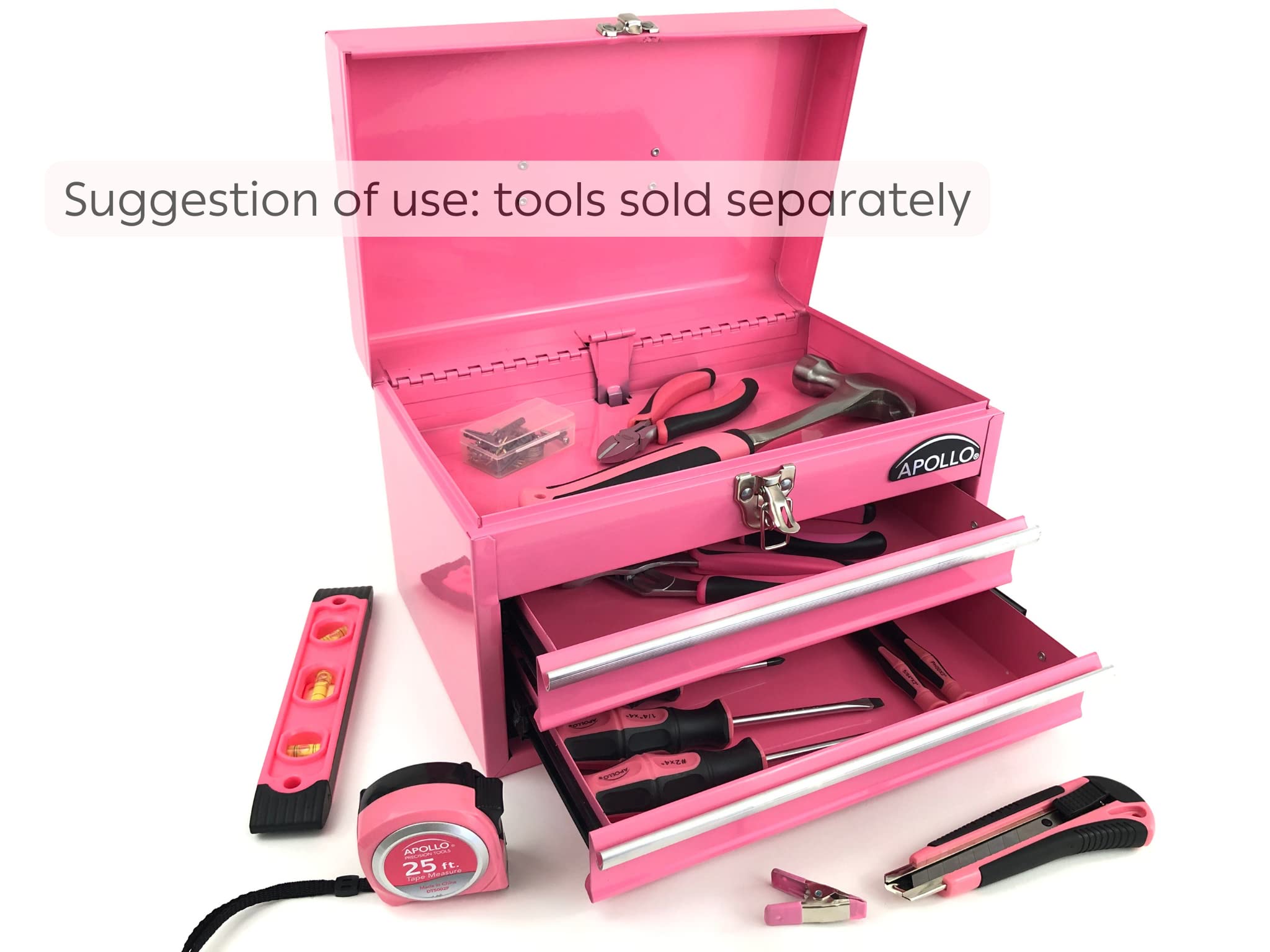 Foto 4 pulgar | Caja De Herramientas Apollo Tools De Acero De 35 Cm Con 2 Cajones, Color Rosa Dt5010p - Venta Internacional.