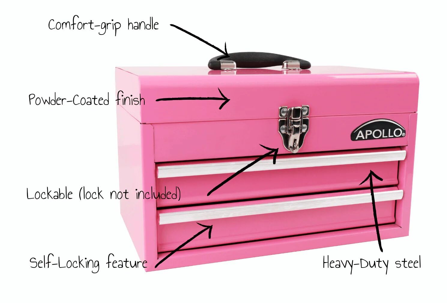 Foto 5 pulgar | Caja De Herramientas Apollo Tools De Acero De 35 Cm Con 2 Cajones, Color Rosa Dt5010p - Venta Internacional.