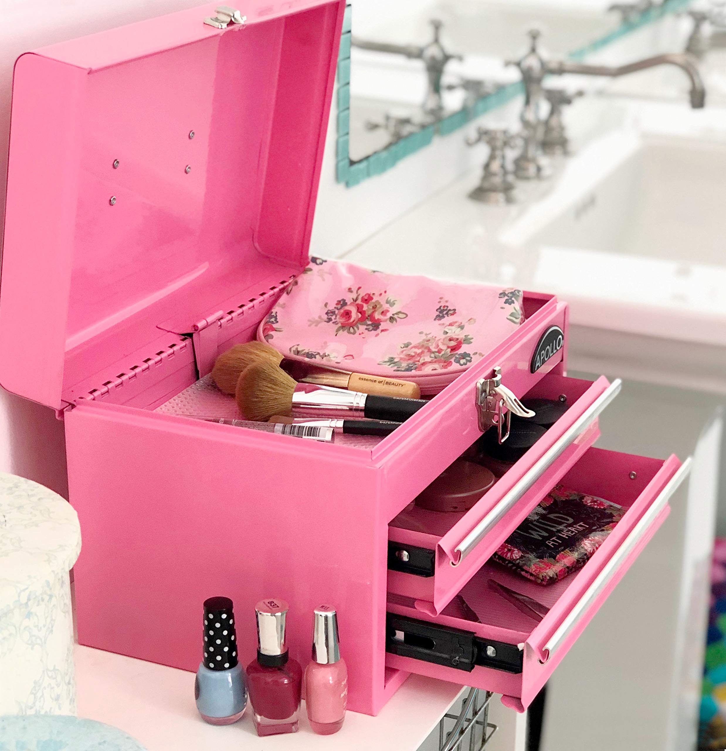 Foto 7 | Caja De Herramientas Apollo Tools De Acero De 35 Cm Con 2 Cajones, Color Rosa Dt5010p - Venta Internacional.