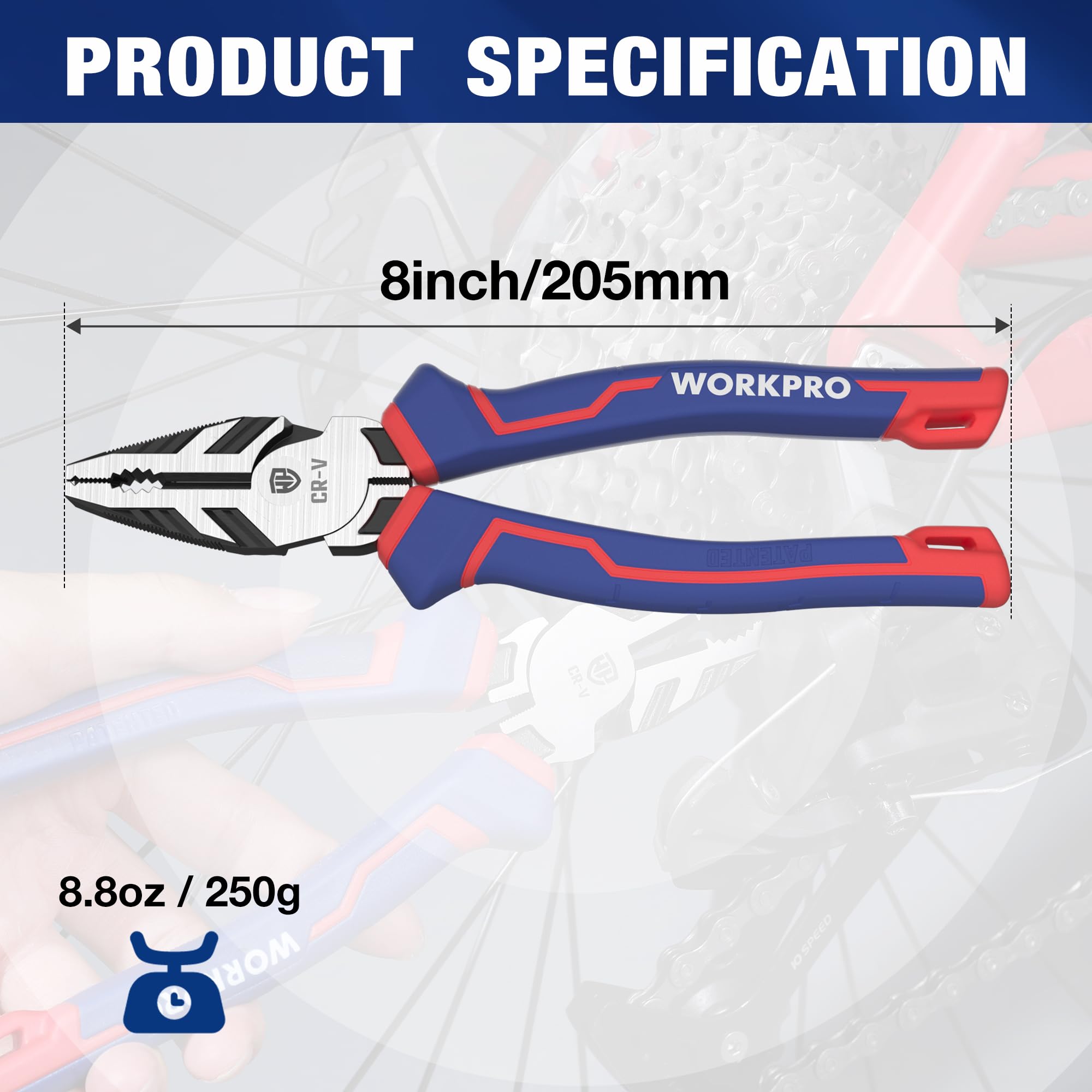 Foto 8 pulgar | Extractor De Tornillos Pliers Workpro Linesman Pro Con Mordazas Antideslizantes - Venta Internacional.