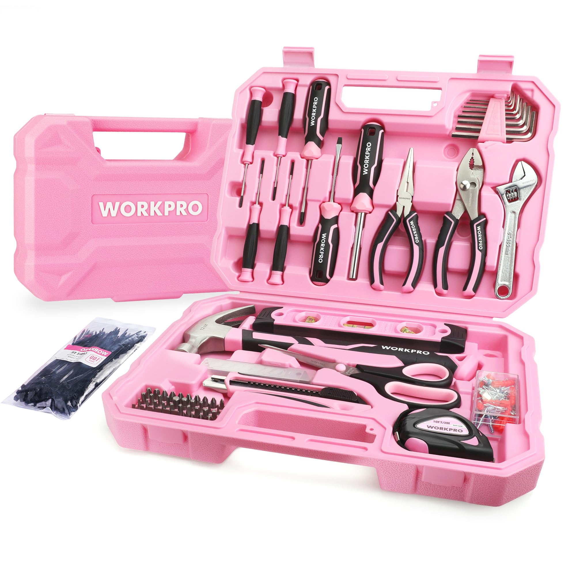 Foto 1 | Kit De Herramientas Workpro Pink 258 Piezas Con Martillo Rosa Y Destornillador - Venta Internacional.