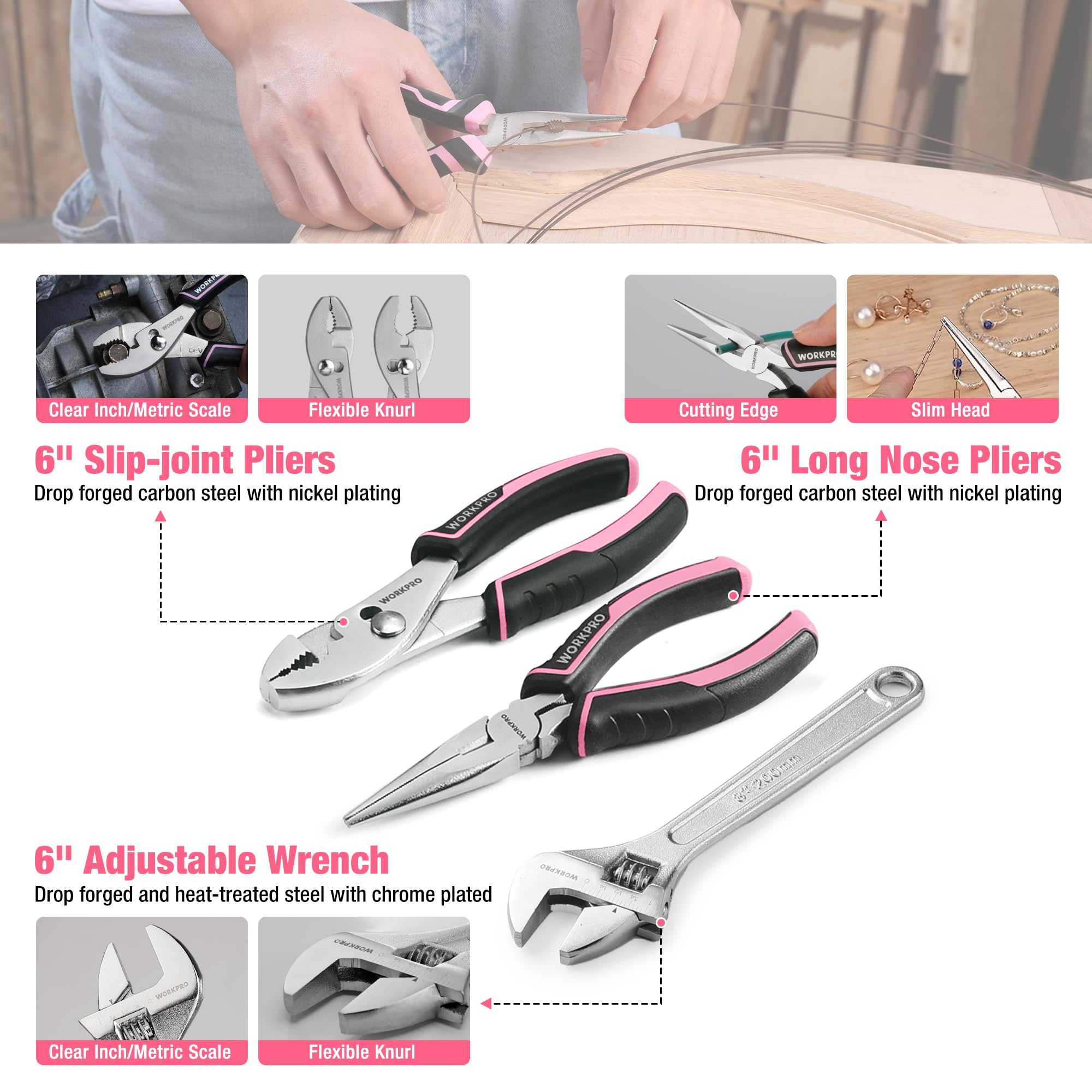 Foto 5 pulgar | Kit De Herramientas Workpro Pink 258 Piezas Con Martillo Rosa Y Destornillador - Venta Internacional.