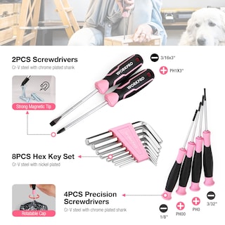 Foto 5 | Kit De Herramientas Workpro Pink 258 Piezas Con Martillo Rosa Y Destornillador - Venta Internacional.
