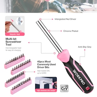 Foto 6 | Kit De Herramientas Workpro Pink 258 Piezas Con Martillo Rosa Y Destornillador - Venta Internacional.