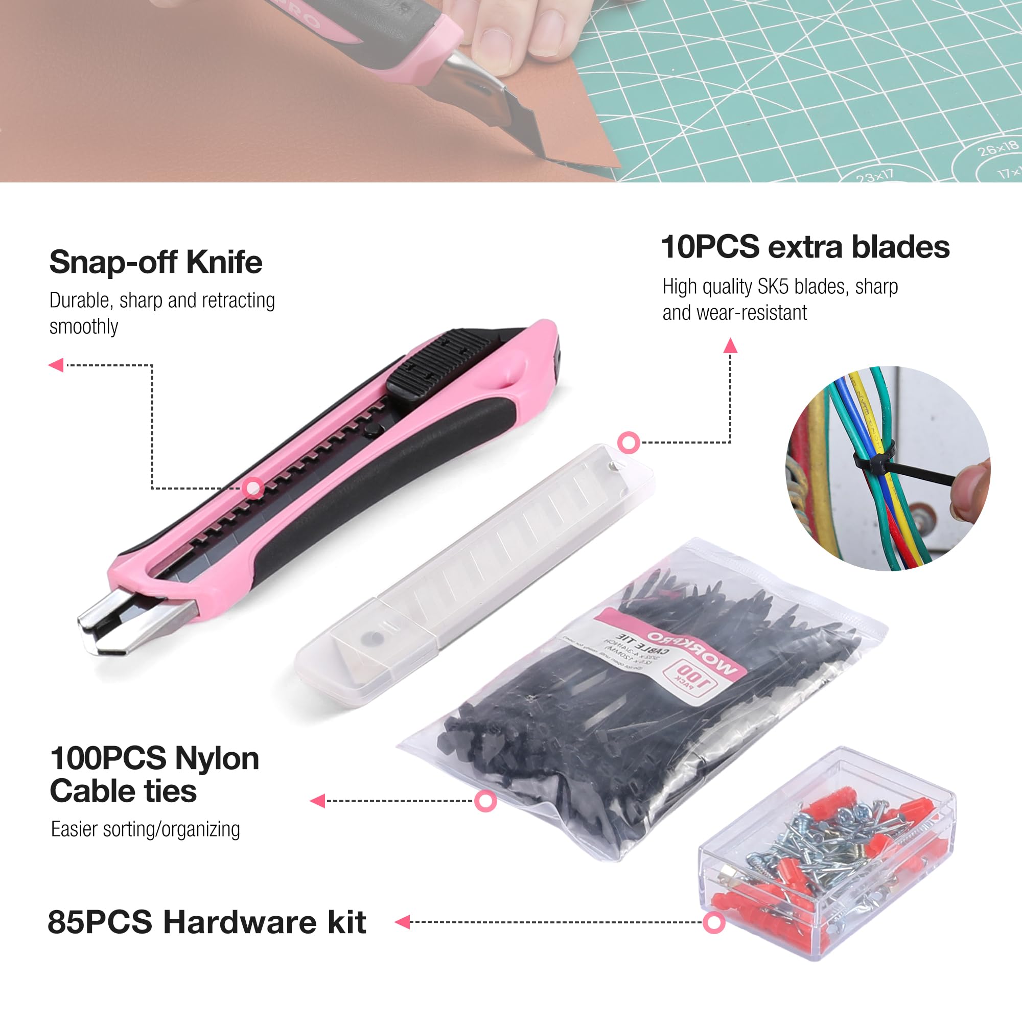 Foto 8 pulgar | Kit De Herramientas Workpro Pink 258 Piezas Con Martillo Rosa Y Destornillador - Venta Internacional.
