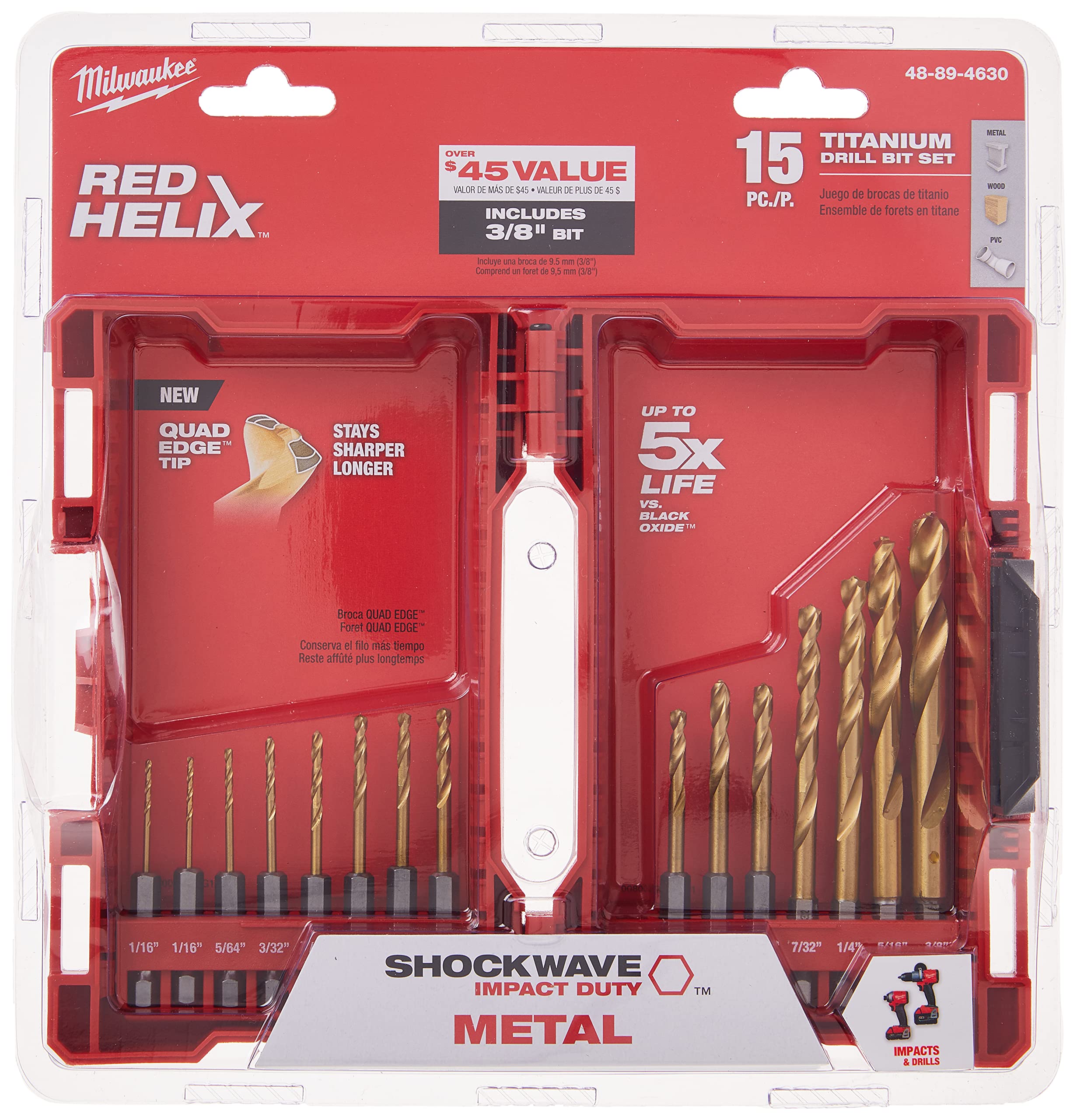 Foto 5 pulgar | Juego de Brocas Milwaukee 48-89-4630 Tin Shockwave 15 Unidades - Venta Internacional