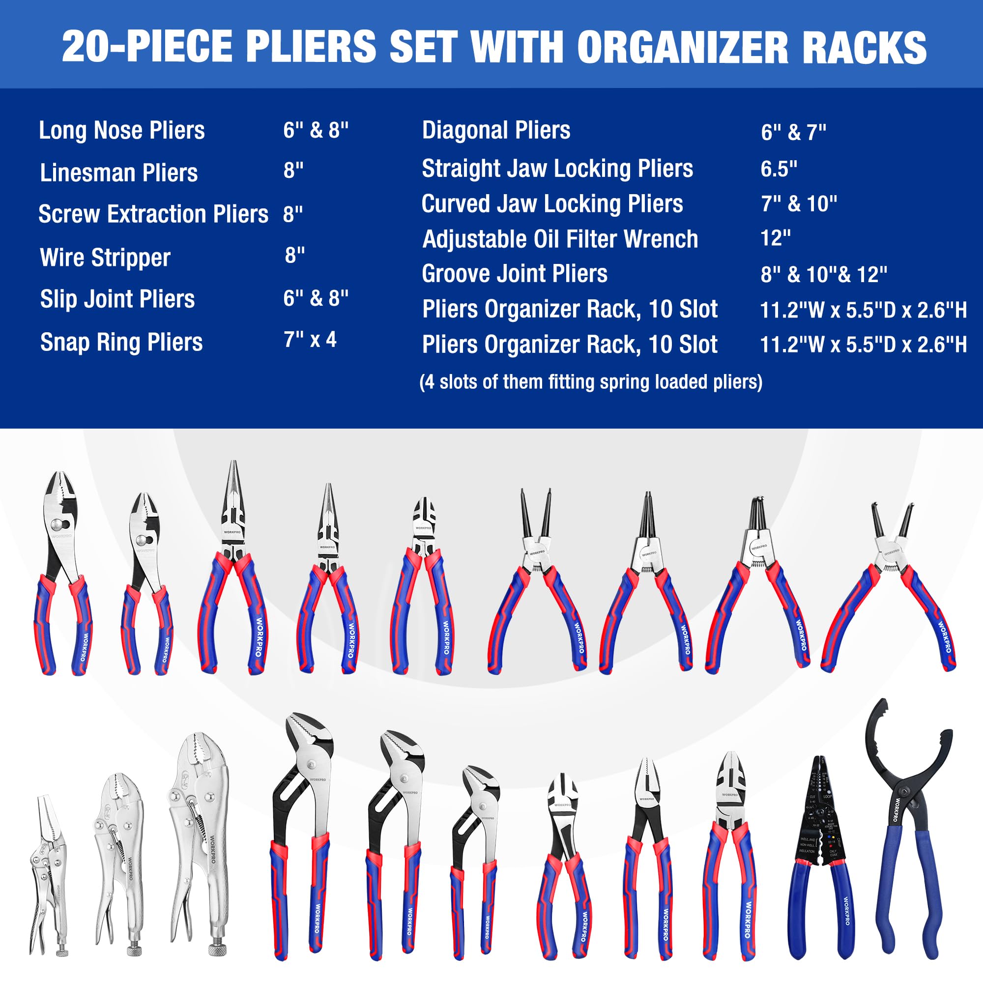 Foto 3 pulgar | Juego de Alicates Workpro 20 Piezas con 2 Estantes Organizadores - Venta Internacional
