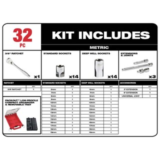 Foto 5 | Juego de Enchufes Milwaukee 48-22-9482 32 Piezas Métricas de 3/8 Pulgadas - Venta Internacional