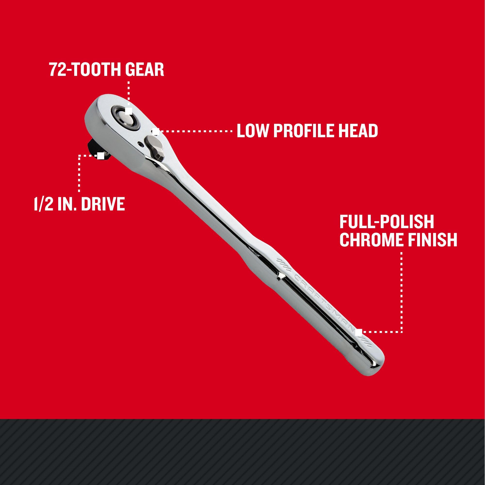 Foto 2 | Tracción Ratchet Craftsman De Perfil Bajo De 1/2 Pulgada Con 72 Dientes - Venta Internacional.