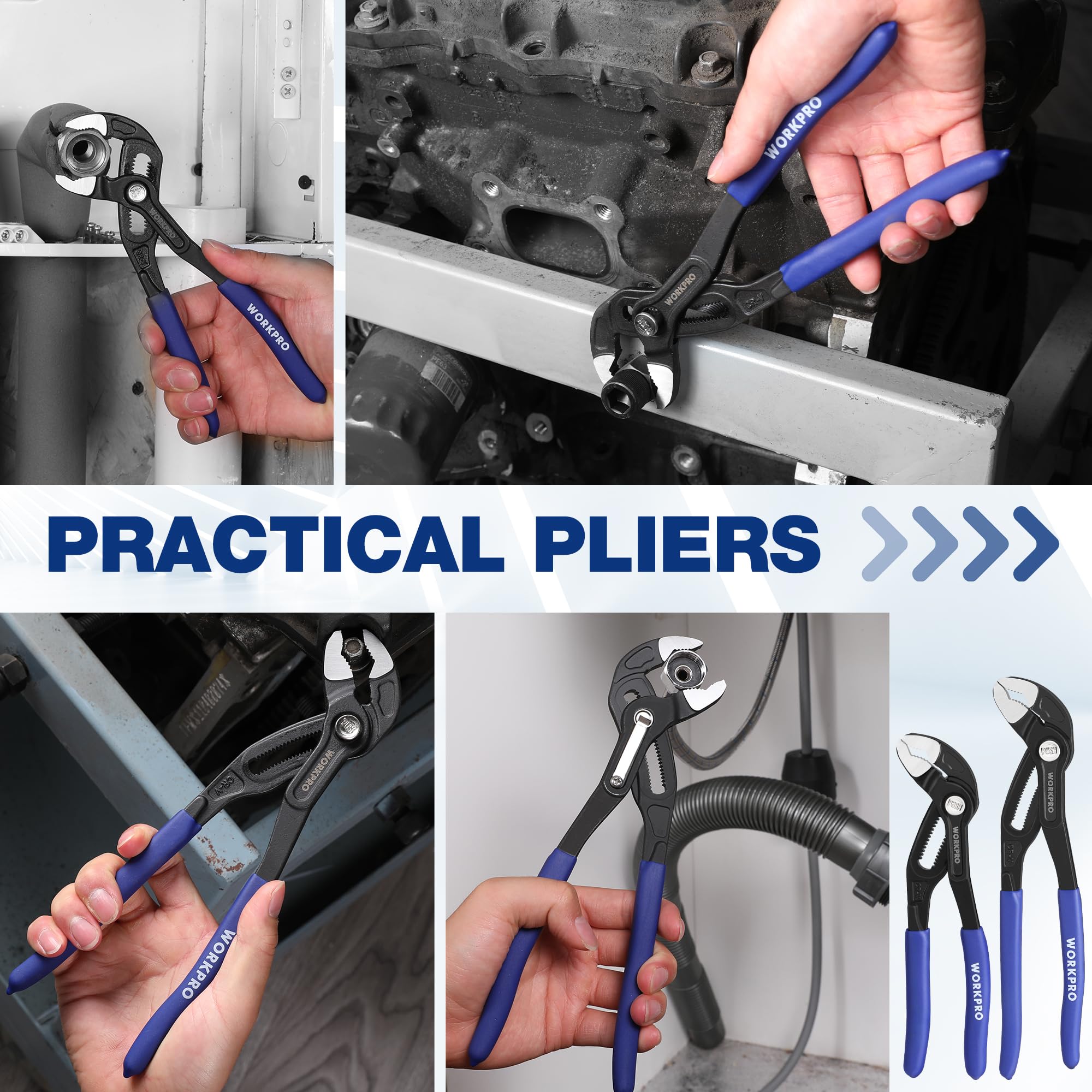 Foto 8 pulgar | Juego De Alicates Workpro De 7 Y 10 Ranuras Para Juntas En V Jaw Cr-v Steel - Venta Internacional.