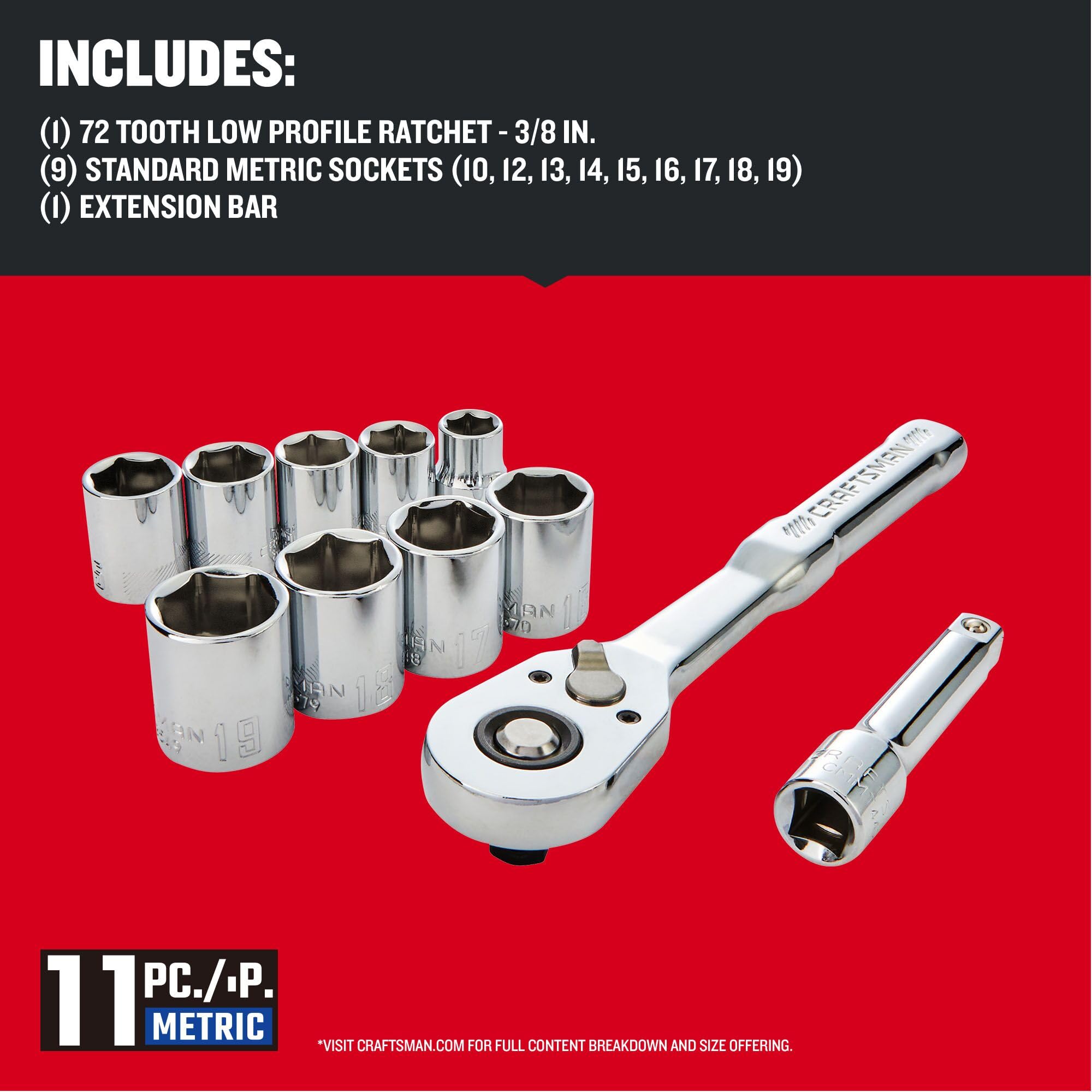 Foto 4 pulgar | Set De Enchufes Craftsman Cmmt12127, 11 Unidades, 3/8 Pulgadas - Venta Internacional.