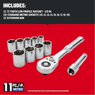 Foto 3 | Set De Enchufes Craftsman Cmmt12127, 11 Unidades, 3/8 Pulgadas - Venta Internacional.