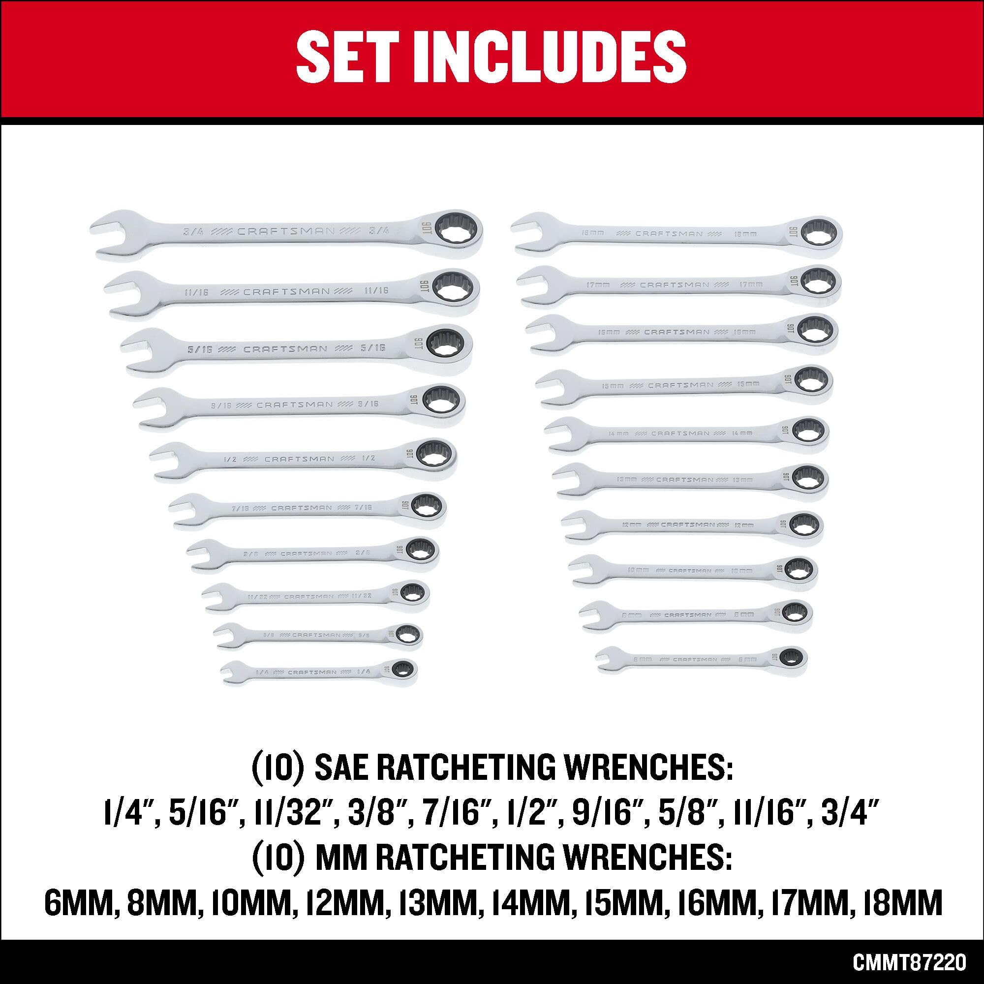 Foto 5 | Juego De Llaves Craftsman Ratcheting 20 Piezas Sae/metric (cmmt87220) - Venta Internacional.