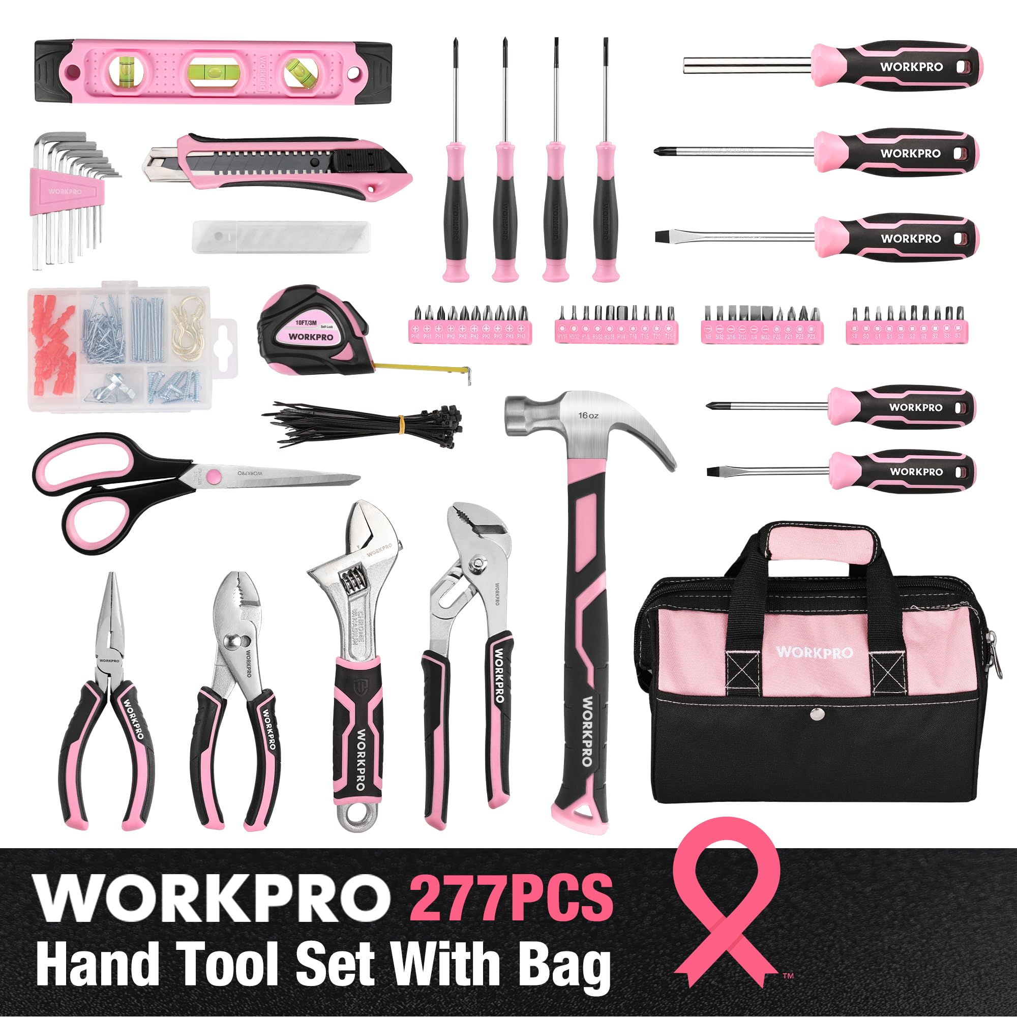 Foto 3 pulgar | Juego De Herramientas Workpro Pink 277 Piezas Con Bolsa Y Bolsa De Almacenamiento - Venta Internacional.