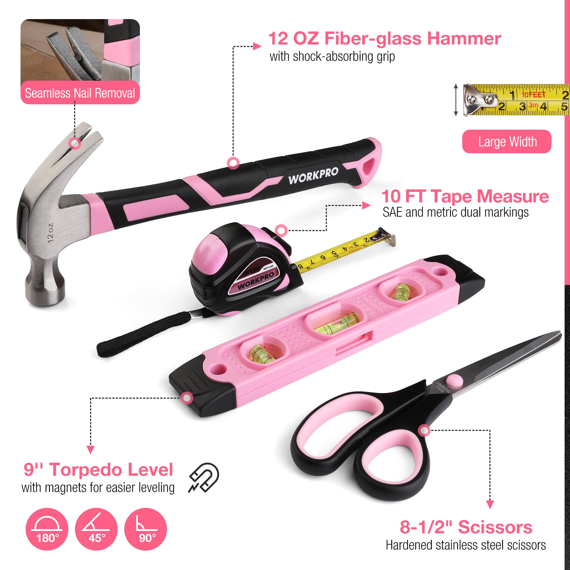 Foto 4 pulgar | Juego De Herramientas Workpro Pink 277 Piezas Con Bolsa Y Bolsa De Almacenamiento - Venta Internacional.