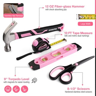Foto 3 | Juego De Herramientas Workpro Pink 277 Piezas Con Bolsa Y Bolsa De Almacenamiento - Venta Internacional.