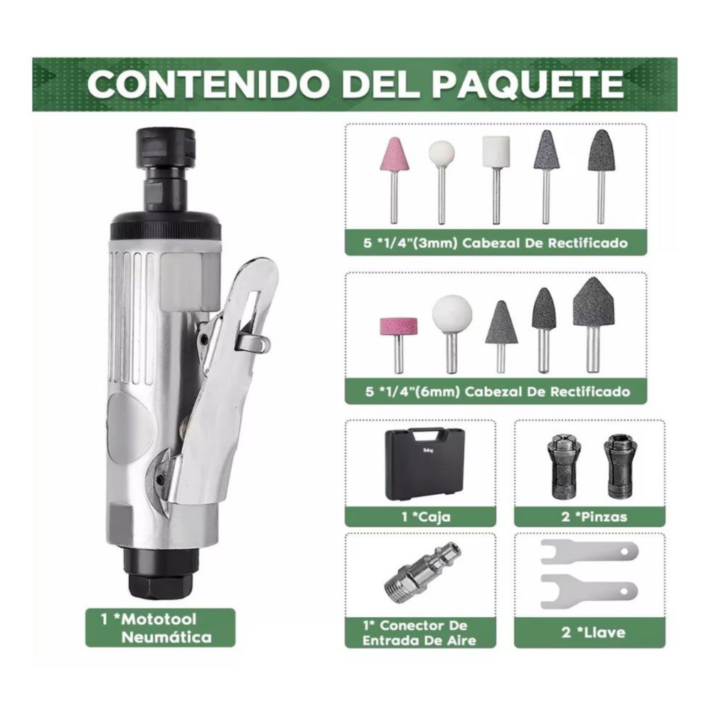 Foto 6 pulgar | Kit Mini Taladro Neumático Amoladora Neumática Plata Belug