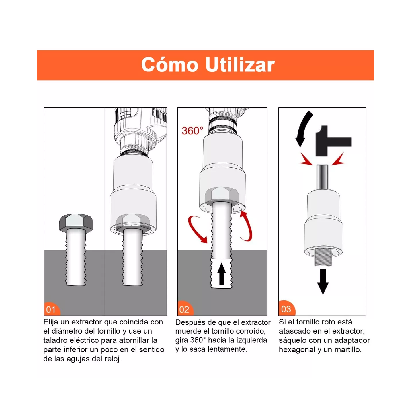 Foto 6 pulgar | Juego De Extractores Belug 1/2'' Para Quitar Tuercas Barridas Negro Detalle Naranja