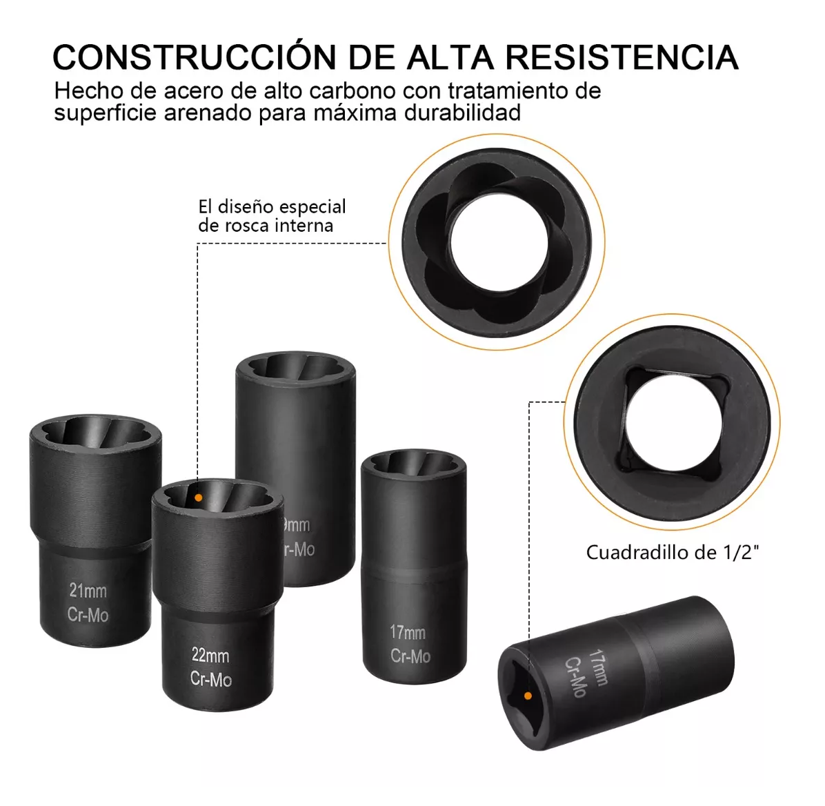 Foto 4 pulgar | Juego De Extractores 1/2'' Para Quitar Tuercas Barridas Negro Detalle Naranja
