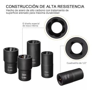 Foto 3 | Juego De Extractores 1/2'' Para Quitar Tuercas Barridas Negro Detalle Naranja