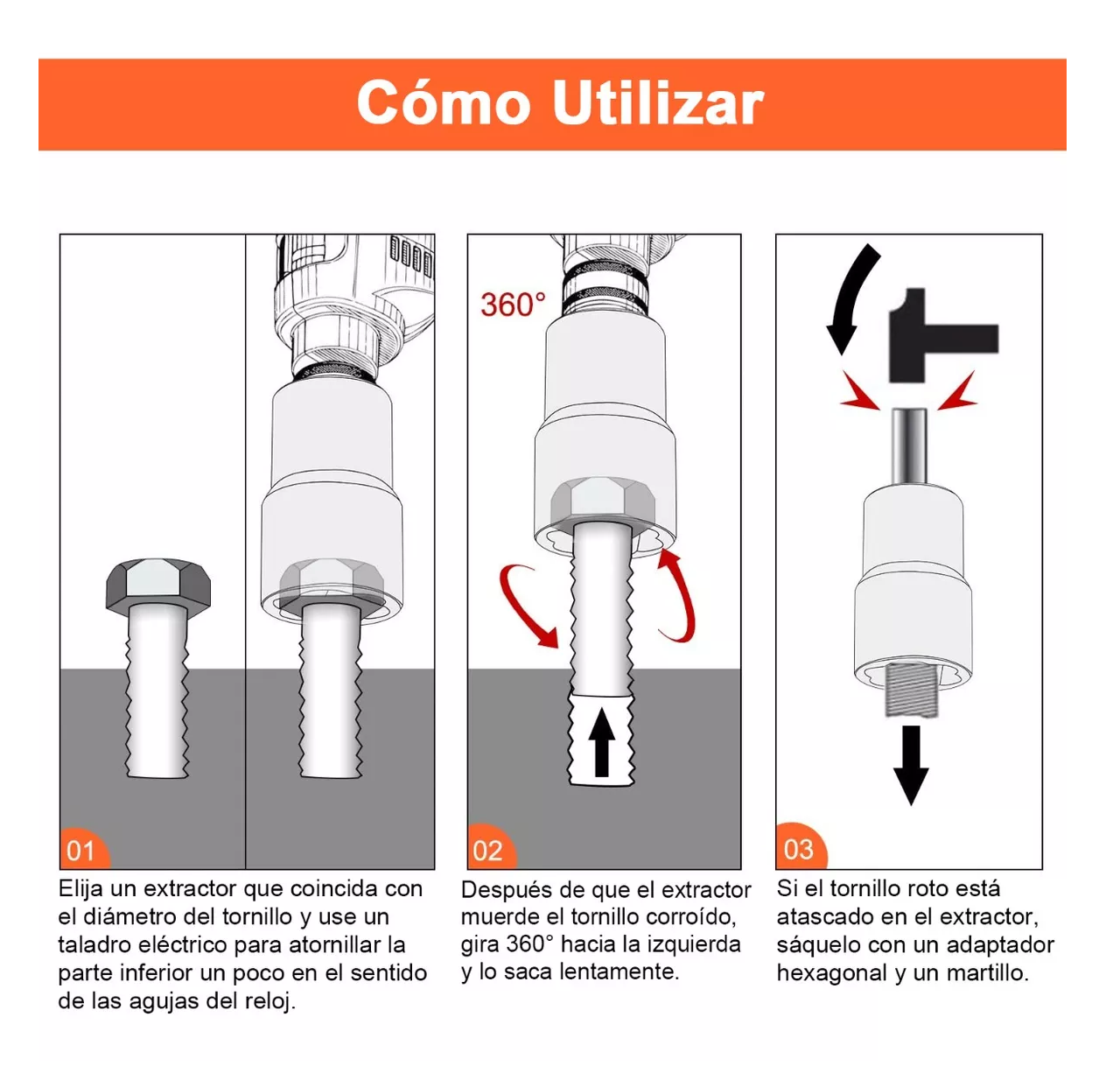 Foto 5 pulgar | Juego De Extractores 1/2'' Para Quitar Tuercas Barridas Negro Detalle Naranja