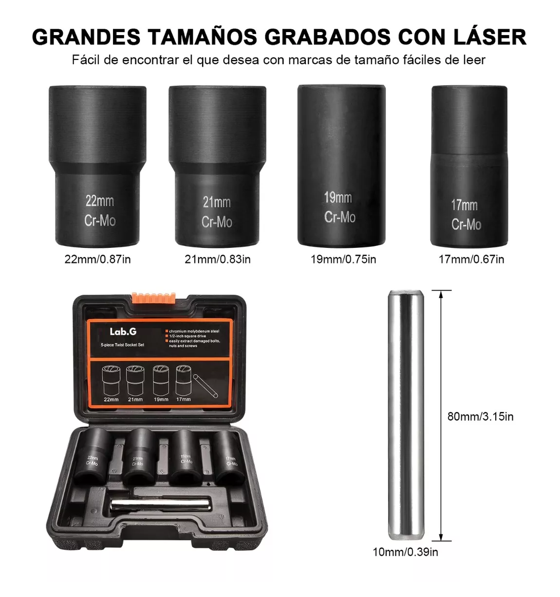 Foto 6 pulgar | Juego De Extractores 1/2'' Para Quitar Tuercas Barridas Negro Detalle Naranja