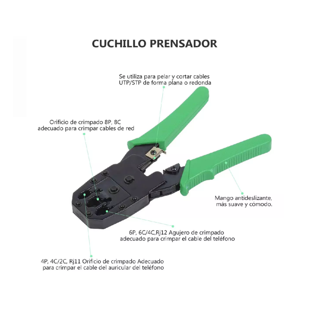 Foto 3 pulgar | Kit De Herramientas Cableado Redes Básico Rj11 Rj45 12 Pz Verde Belug