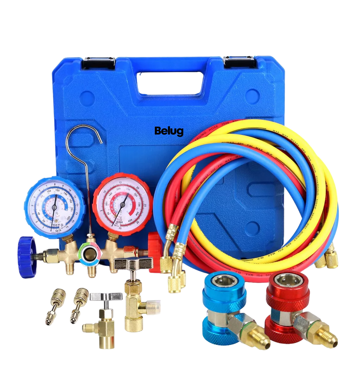 Kit Juego Manometros Refrigeracion Manifold 3 Vías 3-1000mpa, Belug Azul