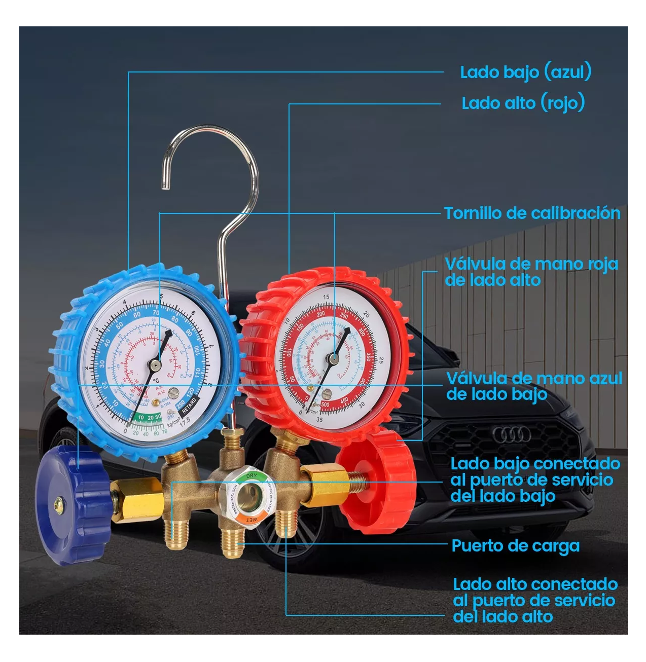 Foto 4 pulgar | Kit Juego Manometros Refrigeracion Manifold 3 Vías 3-1000mpa, Belug Azul