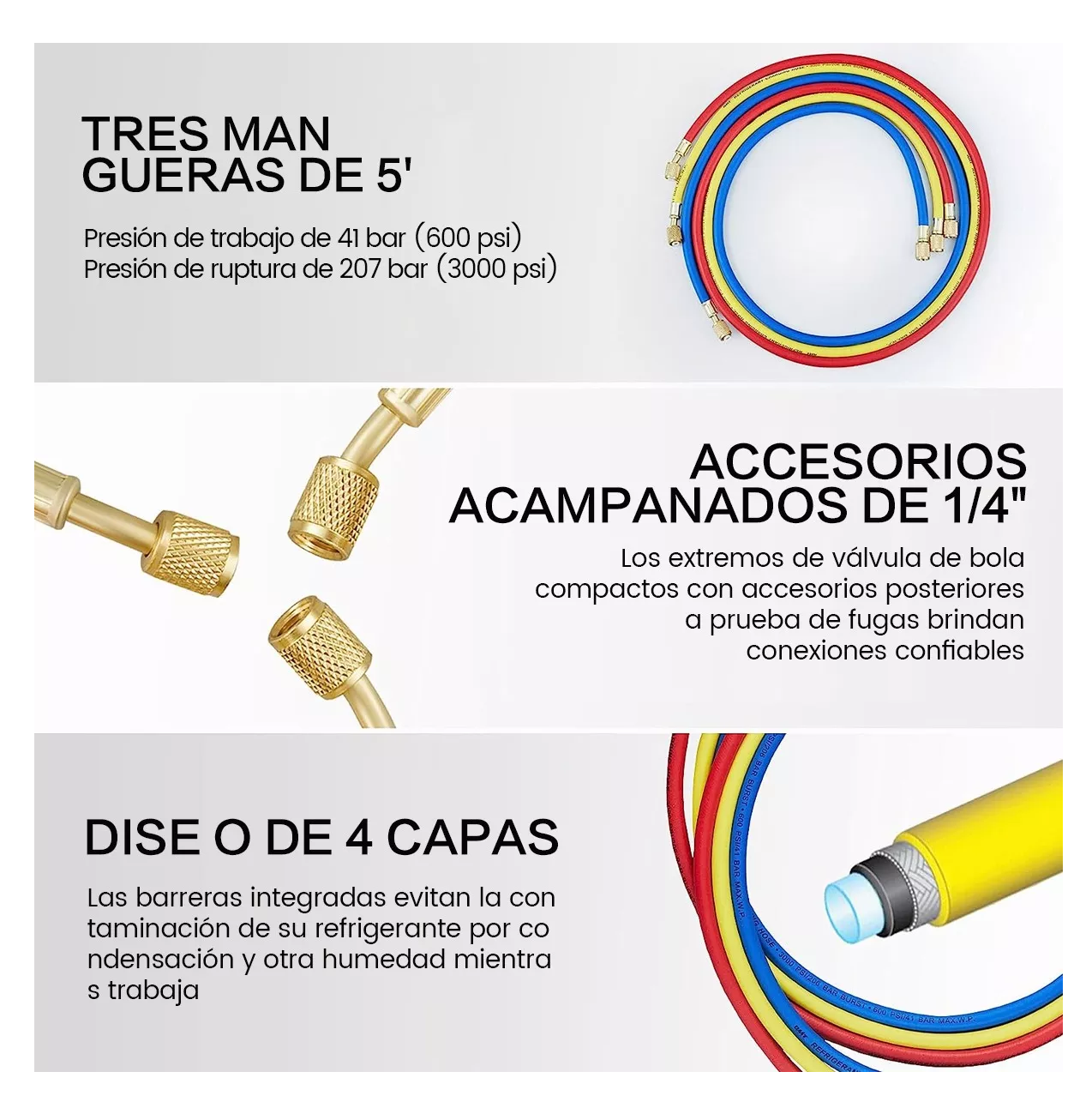 Foto 4 | Kit Juego Manometros Refrigeracion Manifold 3 Vías 3-1000mpa, Belug Azul