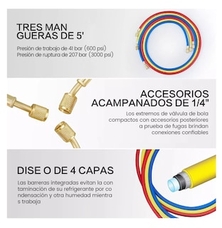 Foto 4 | Kit Juego Manometros Refrigeracion Manifold 3 Vías 3-1000mpa, Belug Azul