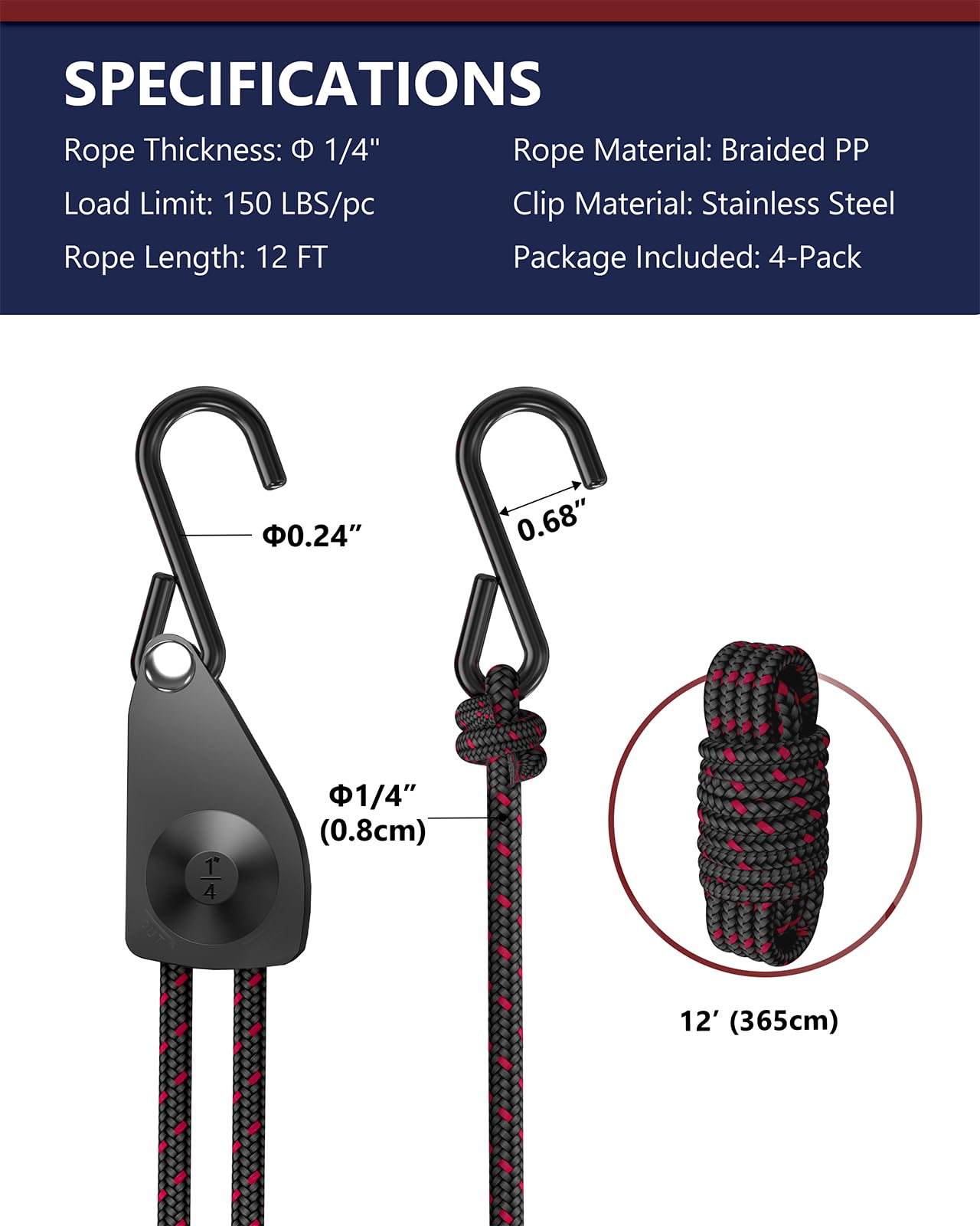 Foto 8 pulgar | Correas De Amarre Con Trinquete Viparspectra, Paquete De 4, 12 Pies Y 68 Kg - Venta Internacional.