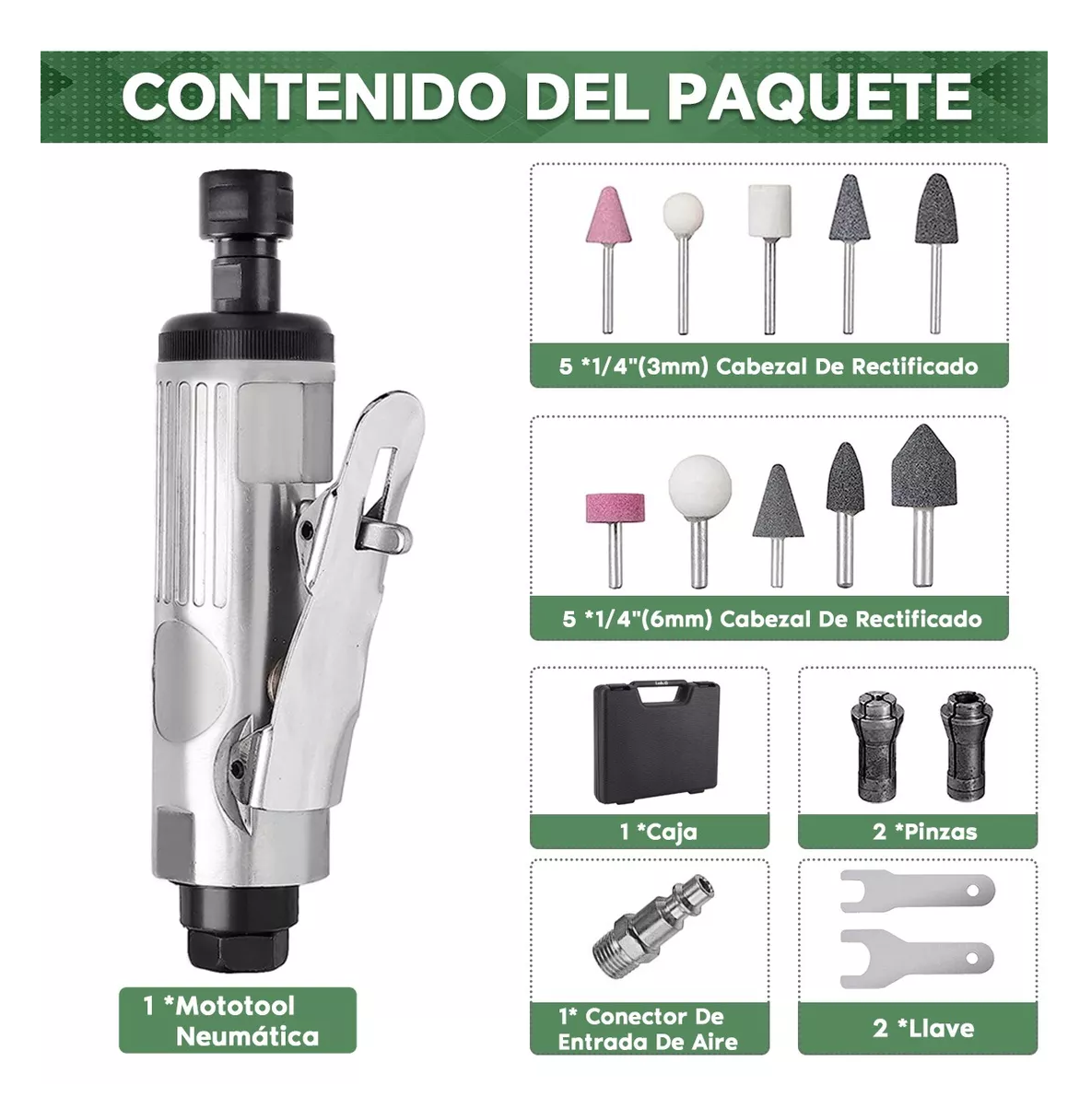 Foto 5 | Juego De Mototool Mini Taladro Neumático Amoladora Neumática Plata