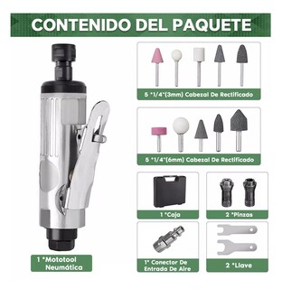 Foto 5 | Juego De Mototool Mini Taladro Neumático Amoladora Neumática Plata