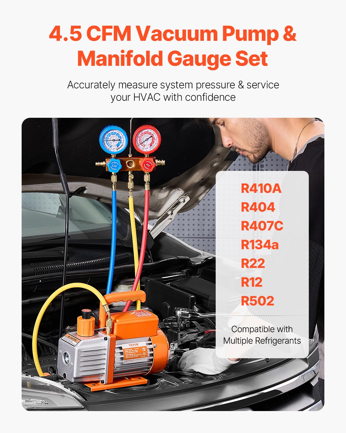 Foto 3 pulgar | Bomba De Vacío Vevor 4.5 Cfm Con Juego De Manómetros Para Hvac R134a, R12 - Venta Internacional.